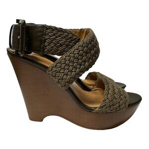 Nine West Marlon Wedge Heels Womens 7 Green Woven Platform Adjustable Sandals